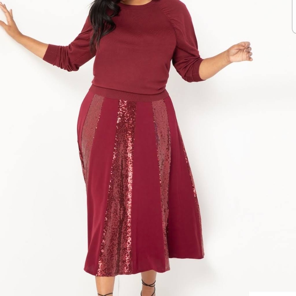 Eloquii sequin panel skirt, merlot, size 20